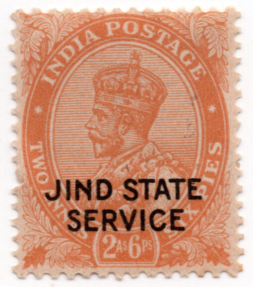 1937 - Rei George V, 1865-1936 - Selos postais da Índia com impressão "JIND STATE SERVICE"